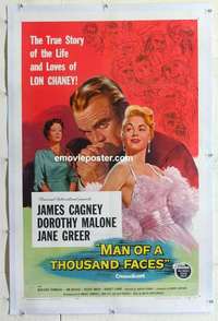f433 MAN OF A THOUSAND FACES linen one-sheet movie poster '57 James Cagney