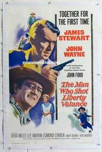f434 MAN WHO SHOT LIBERTY VALANCE linen one-sheet movie poster '62 Wayne
