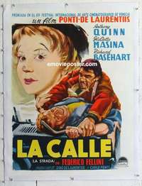 f121 LA STRADA linen Mexican movie poster '56 Fellini, Quinn