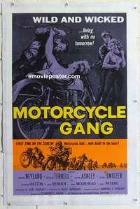 f442 MOTORCYCLE GANG linen one-sheet movie poster '57 AIP biker classic!