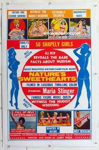 f446 NATURE'S SWEETHEARTS linen one-sheet movie poster '63 Bunny Yeager