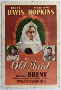 f454 OLD MAID linen one-sheet movie poster '39 Bette Davis, Miriam Hopkins