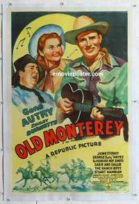f408 IN OLD MONTEREY linen one-sheet movie poster R40s Gene Autry w/guitar!