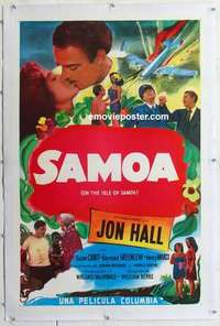 f455 ON THE ISLE OF SAMOA linen Spanish/US one-sheet movie poster '50 Hall