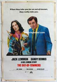 f459 OUT-OF-TOWNERS linen one-sheet movie poster '70 Jack Lemmon, Dennis