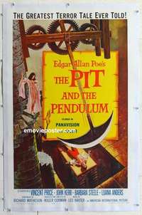 f464 PIT & THE PENDULUM linen one-sheet movie poster '61 Vincent Price, Poe
