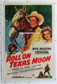 f476 ROLL ON TEXAS MOON linen one-sheet movie poster '46 Roy Rogers, Evans