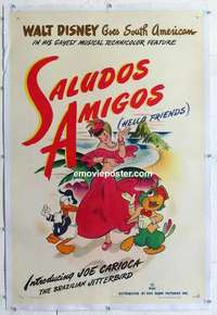 f479 SALUDOS AMIGOS linen one-sheet movie poster '43 Donald Duck