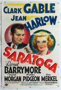 f483 SARATOGA linen one-sheet movie poster '37 Clark Gable, Jean Harlow