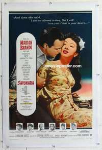 f484 SAYONARA linen one-sheet movie poster '57 Marlon Brando, Miiko Taka