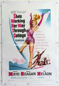 f489 SHE'S WORKING HER WAY THROUGH COLLEGE linen one-sheet movie poster '52