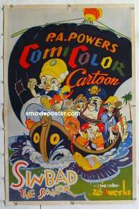 f494 SINBAD THE SAILOR linen one-sheet movie poster '35 Ub Iwerks cartoon!