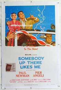 f504 SOMEBODY UP THERE LIKES ME linen 1sh movie poster '56 Paul Newman