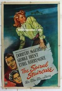 f510 SPIRAL STAIRCASE linen one-sheet movie poster '46 McGuire, Brent