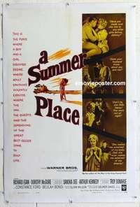 f515 SUMMER PLACE linen one-sheet movie poster '59 Sandra Dee, Troy Donahue