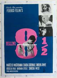f172 8 1/2 linen Swedish movie poster '63 Federico Fellini, Mastroianni