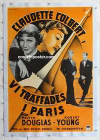 f178 I MET HIM IN PARIS linen Swedish movie poster '37 Colbert