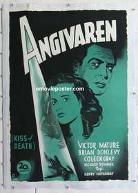 f179 KISS OF DEATH linen Swedish movie poster '47 Mature, Aberg art