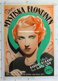 f181 MYSTERY WOMAN linen Swedish movie poster '35 Mona Barrie, Rohmann