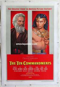 f518 TEN COMMANDMENTS linen one-sheet movie poster '56 Heston, DeMille