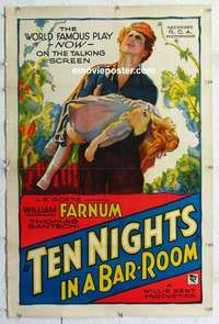 f519 TEN NIGHTS IN A BAR-ROOM linen one-sheet movie poster '31 William Farnum