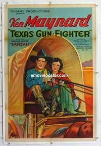 f521 TEXAS GUN-FIGHTER linen one-sheet movie poster '32 Ken Maynard
