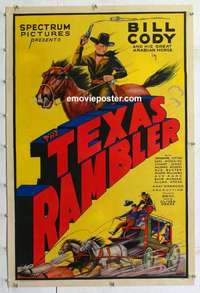 f522 TEXAS RAMBLER linen one-sheet movie poster '35 Bill Cody, great image!