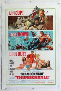 f529 THUNDERBALL linen one-sheet movie poster '65 Sean Connery as James Bond!