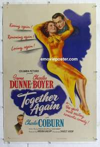 f531 TOGETHER AGAIN linen one-sheet movie poster '44 Irene Dunne, Charles Boyer