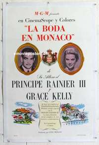 f550 WEDDING IN MONACO linen Spanish/US one-sheet movie poster '56 Kelly