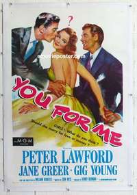 f567 YOU FOR ME linen one-sheet movie poster '52 Peter Lawford, Jane Greer