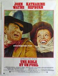 g153 ROOSTER COGBURN French one-panel movie poster '75 John Wayne, Hepburn