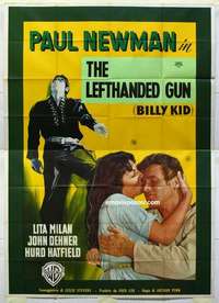 g291 LEFT HANDED GUN Italian two-panel movie poster '58 Newman, Billy Kid!