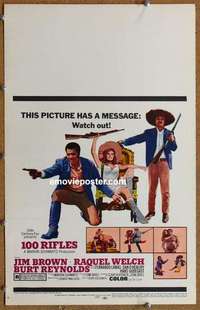 g298 100 RIFLES window card movie poster '69 Jim Brown, sexy Raquel Welch!