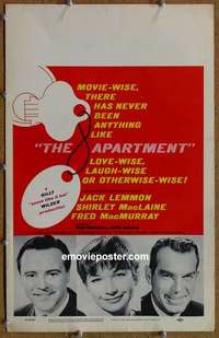 g316 APARTMENT window card movie poster '60 Billy Wilder, Lemmon, MacLaine