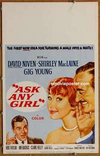 g320 ASK ANY GIRL window card movie poster '59 David Niven, Shirley MacLaine