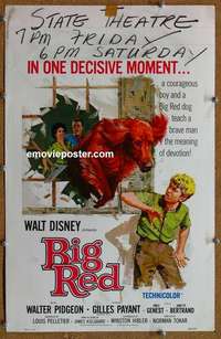 g338 BIG RED window card movie poster '62 Walt Disney, Pigeon, Irish Setter!