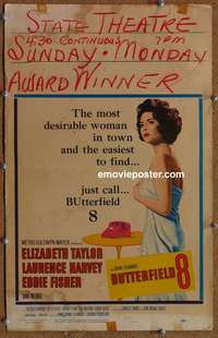 g355 BUTTERFIELD 8 window card movie poster '60 callgirl Elizabeth Taylor!