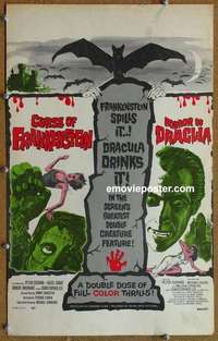 g391 CURSE OF FRANKENSTEIN /HORROR OF DRACULA window card movie poster '64