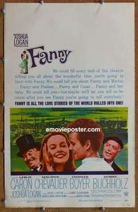 g420 FANNY window card movie poster '61 Charles Boyer, Chevalier, Caron