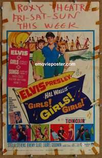 g440 GIRLS GIRLS GIRLS window card movie poster '62 Elvis Presley, Stevens