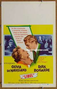 g512 LIBEL window card movie poster '59 Olivia de Havilland, Dirk Bogarde
