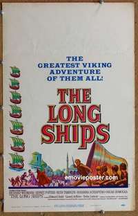 g520 LONG SHIPS window card movie poster '64 Widmark, Mighty Vikings!