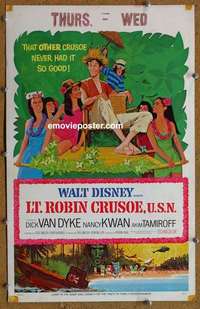 g524 LT ROBIN CRUSOE USN window card movie poster '66 Disney, Van Dyke