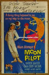 g542 MOON PILOT window card movie poster '62 Walt Disney, Tom Tryon, Keith