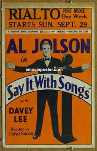 g609 SAY IT WITH SONGS window card movie poster '29 Al Jolson, Davey Lee