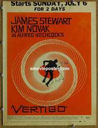 g681 VERTIGO window card movie poster '58 James Stewart, Kim Novak