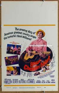 g711 YOUR CHEATIN' HEART window card movie poster '64 Hank Williams bio!