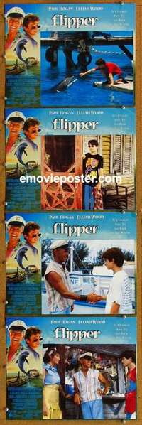 h622 FLIPPER 4 English movie lobby cards '96 Elijah Wood, Paul Hogan