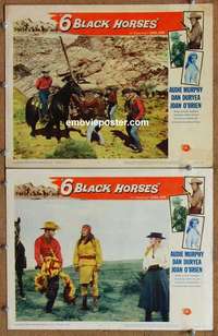 h012 6 BLACK HORSES 2 movie lobby cards '62 Audie Murphy, Dan Duryea